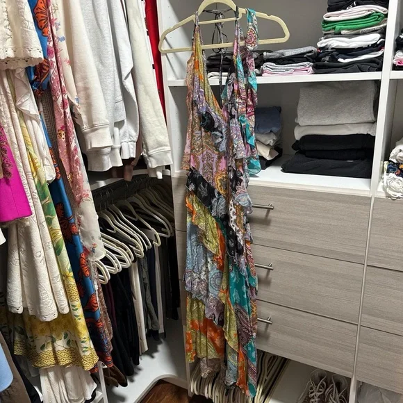 Zara Multi-Color Ruffle Halter Maxi Dress - Picture 3 of 3